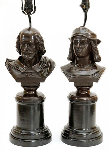 BRONZE PATINA BUSTS CONVERTED TO LAMPS PAIR