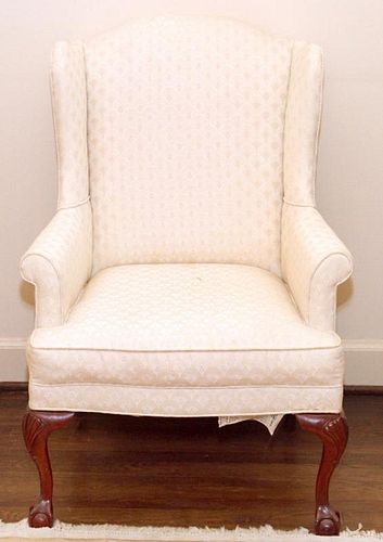 CHIPPENDALE STYLE UPHOLSTERED WINGBACK CHAIR