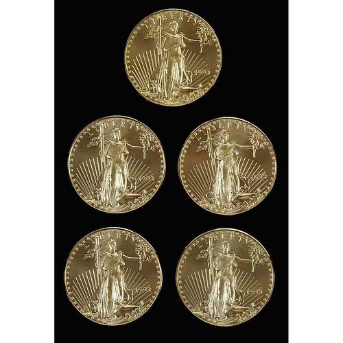 Five American Gold Eagle One Oz Coins