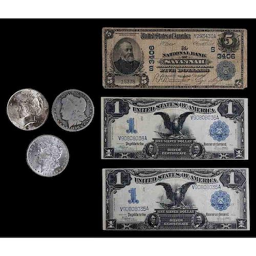 49 Morgan Dollars, Three Silver Certificates