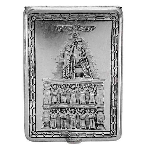 Assyrian Style Decorated Silver Case