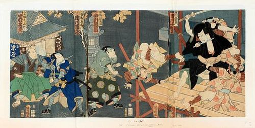 UTAGAWA KUNIAKIUKIYO-E WOODBLOCK TRIPTYCH C. 1860