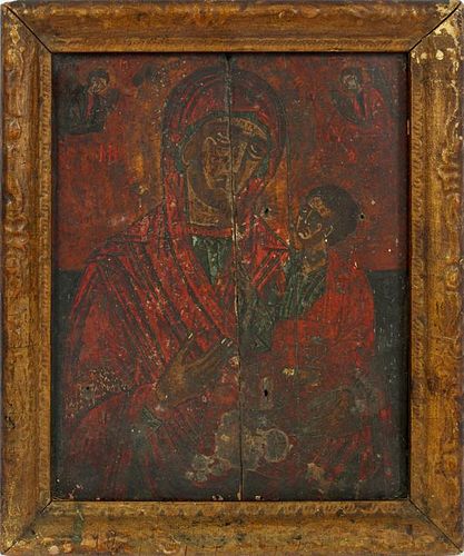 RUSSIAN ICON PAINTING  ON WOOD 18TH C. MADONNA & CHILD
