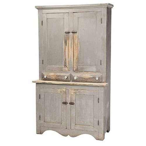 American Paint Decorated Step-Back Cupboard