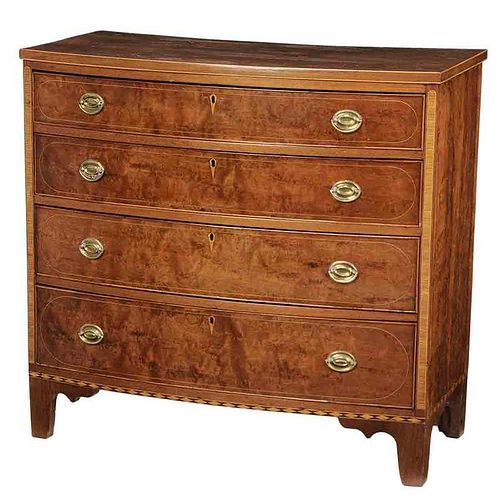 American Federal Figured Walnut Bow Front Chest