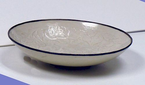 Chinese Antique -Chinese Song Dynasty (1200 A. D.), Chinese Song Dynasty (1200 A. D.),Ding Yao dish with metal rim and modele
