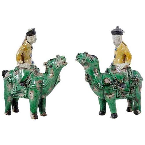 Pair of Chinese Horses with Riders