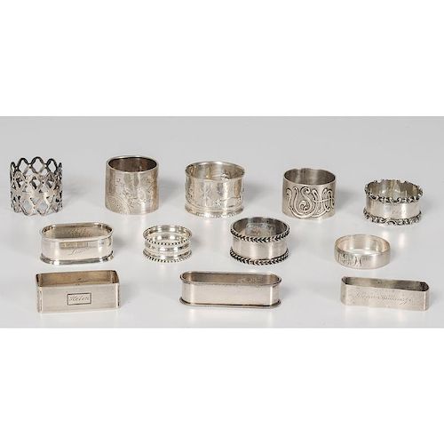 Sterling and Coin Napkin Rings, Including Gorham, Webster, Alvin and Others