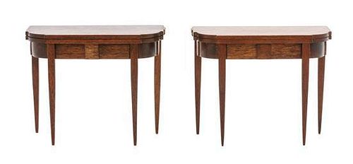 A Pair of George III Style Mahogany Flip-Top Card Tables, Height 2 1/2 x width 3 1/2 x depth 1 1/2 inches.
