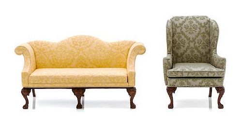 Two Chippendale Style Furniture Articles, Height of sofa 3 x width 6 1/4 x depth 3 inches.