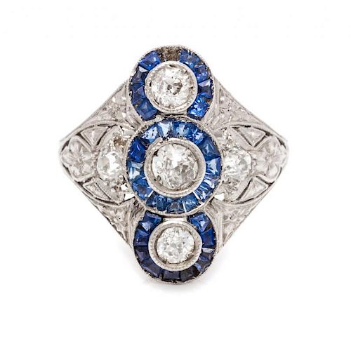 A Platinum, Diamond and Sapphire Ring, 3.20 dwts.