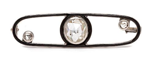 An Art Deco Platinum, Diamond and Enamel Bar Brooch, 2.90 dwts.