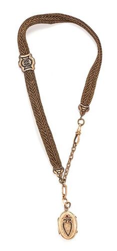 A Victorian Woven Hair Fob Chain and Gold Filled Locket,
