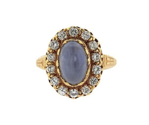 14k Gold 8.5ct Star Sapphire Diamond Ring