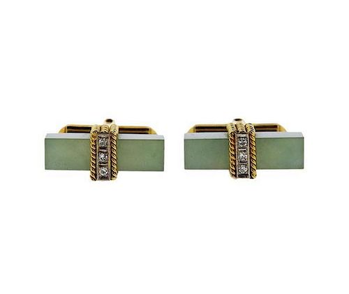 18K Gold Diamond Green Stone Cufflinks