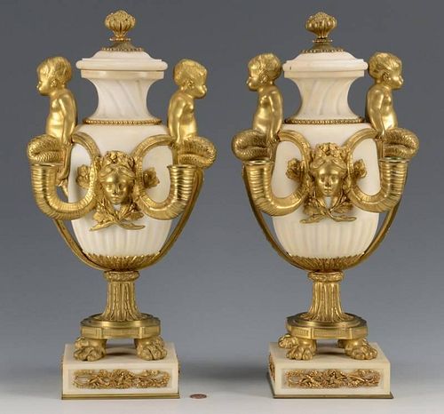 French Marble Urns, Ormolu Mounts