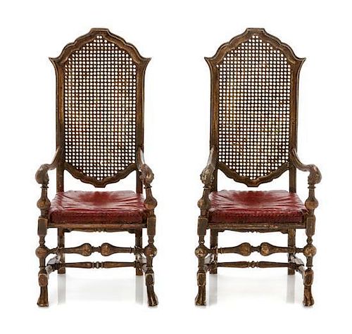 A Pair of William and Mary Style Metal Armchairs, Height 4 1/4 inches.