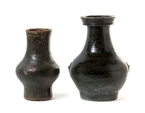 Two Green Glazed Pottery Vases