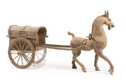A Large Pottery Model of a Horse Cart