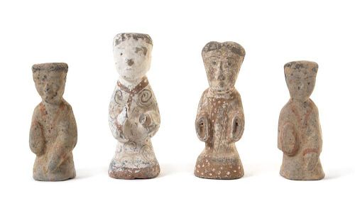Four Painted Pottery Figures of Attendants