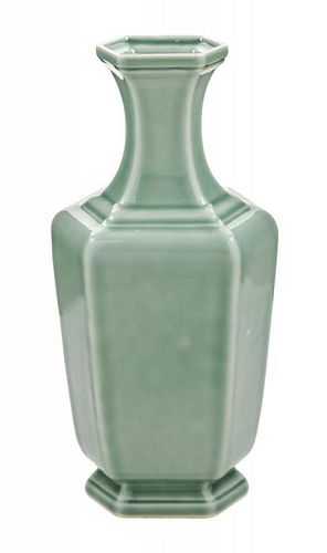 A Celadon Glazed Porcelain Hexagonal Vase