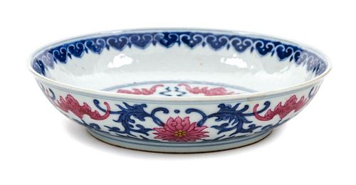 A Pink Decorated Blue and White Porcelain Dish