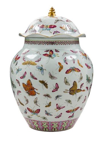 A Famille Rose Porcelain 'Butterfly' Jar and Cover