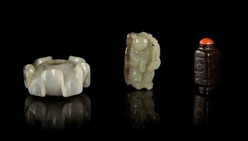 Three Carved Jade Articles Diameter of largest 2 1/4 inches.