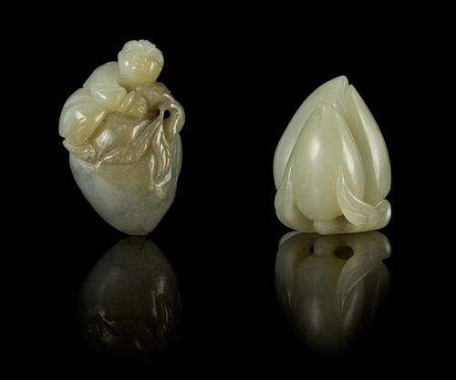 Two Carved Celadon Jade Toggles