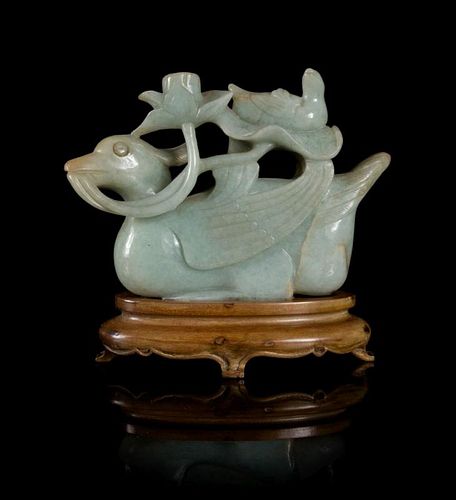 A Carved Jadeite Figural Group of Ducks