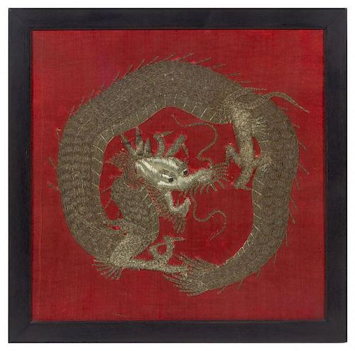 A Southeast Asian Embroidered Silk Dragon Panel