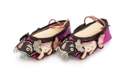 A Pair of Chinese Embroidered Child's Shoes