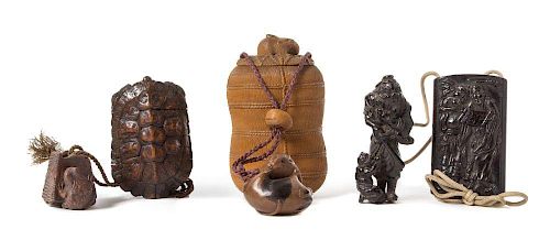 Three Carved Wood Inros