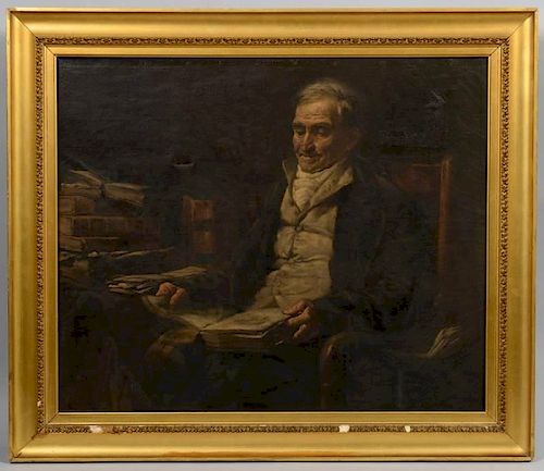 Interior Scene of Gentleman in Library Oil