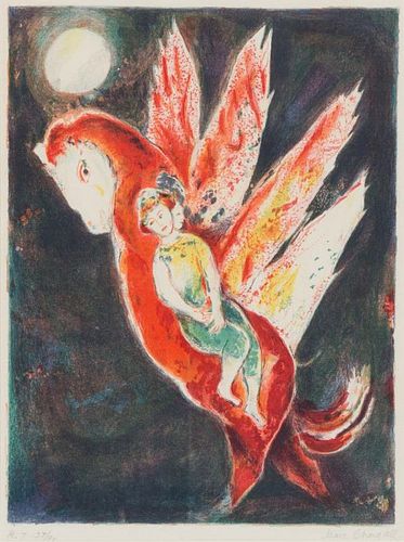 Marc Chagall, (French/Russian, 1887-1985), Then the Old Woman Mounted the Ifrit's Back, Taking Her Daughter Behind Her (from 