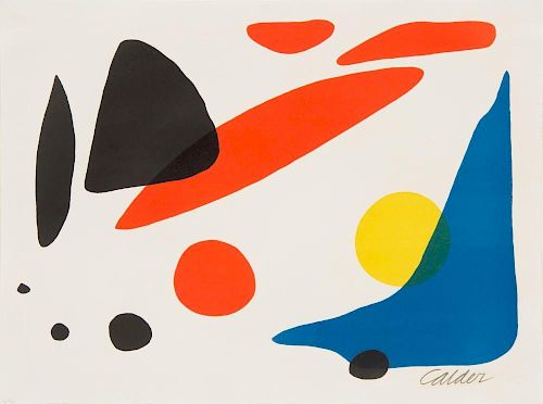 Alexander Calder, (American, 1898-1976), Composition (Blue Boomerang with Red, Black and Yellow Shapes), 1962