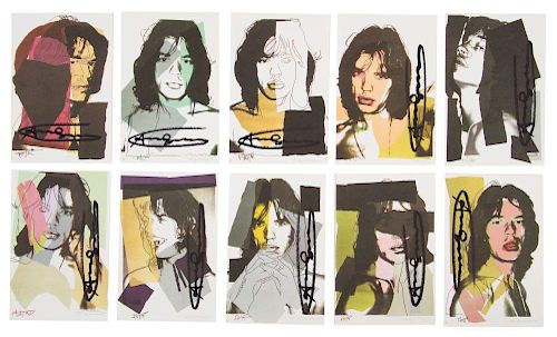 After Andy Warhol, (American, 1928-1987), Mick Jagger, 1975 (set of ten announcement cards with cover published by Castelli G