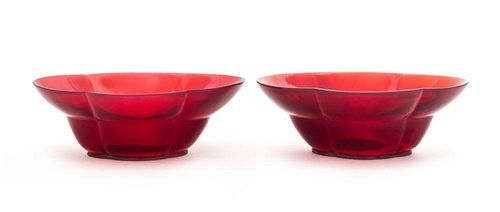 A Pair of Transparent Ruby Red Glass Bowls
