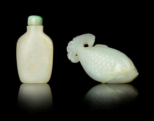 Two Jade Snuff Bottles Length of longer 3 inches.