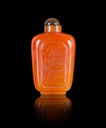 An Amber Snuff Bottle Height 3 1/2 inches.