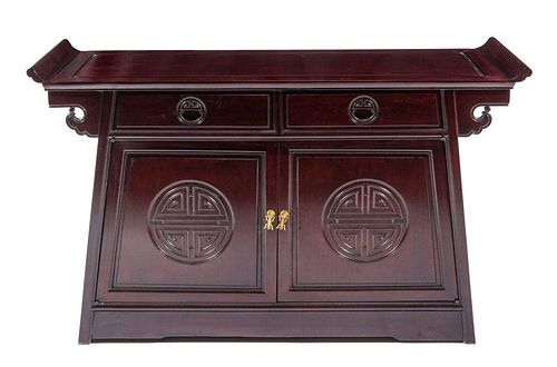 A Rosewood Altar Coffer Height 32 3/4 x length 54 1/2 x depth 17 3/4 inches.
