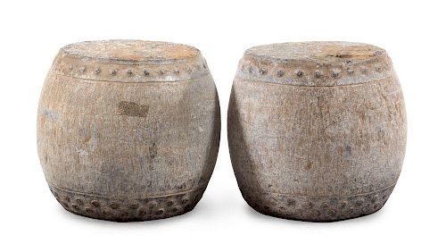 A Pair of Small Stone Garden Stools