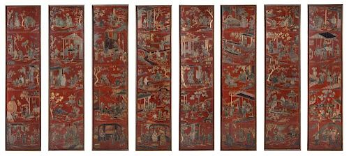 A Ten-Panel Carved Red Lacquered Floor Screen Height 77 x width of each panel 18 inches.