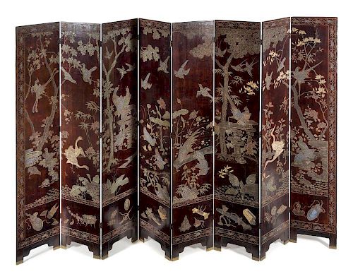 A Large Six-Fold Coromandel Lacquer Floor Screen Height 83 x width of each panel 15 3/4 inches.