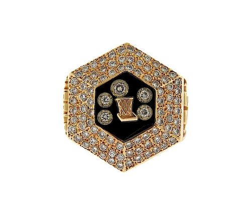 14K Gold Diamond Black Stone Ring