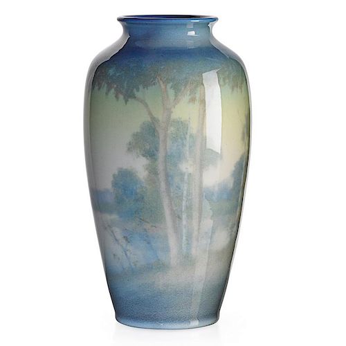 E.T. HURLEY; ROOKWOOD Jewel Porcelain scenic vase