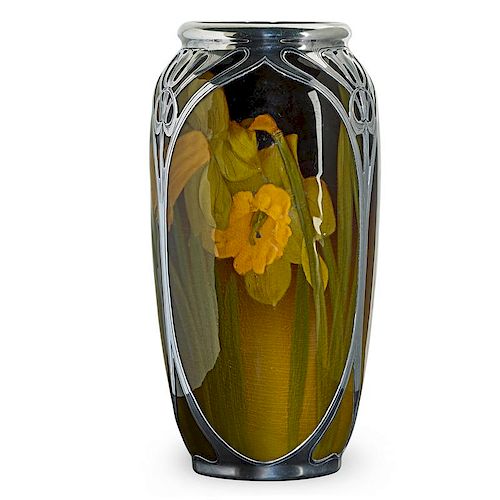 SALLIE COYNE; ROOKWOOD Vase with silver overlay