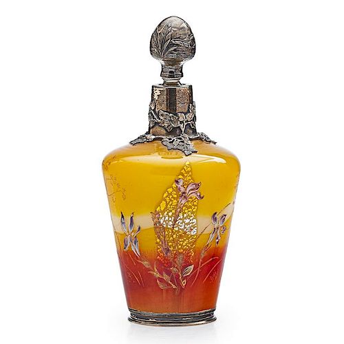 GALLE Early bottle w/ silver overlay