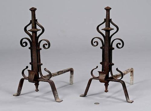 Pair French Wrought Iron Andirons