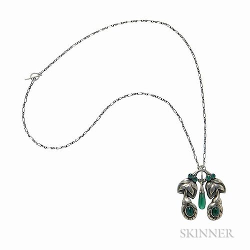 .830 Silver and Green Onyx Pendant, Georg Jensen